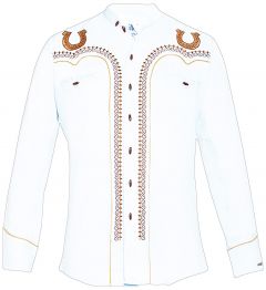 Modestone Men's Embroidered Horseshoe Filigree Charro Fitted Western Shirt White