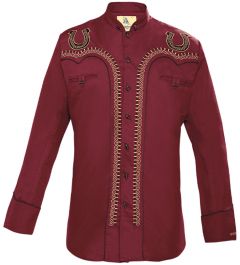 Modestone Men's Embroidered Horseshoe Filigree Charro Fitted Western Shirt Wine
