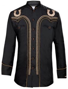Modestone Men's Embroidered Horseshoe Filigree Charro Fitted Western Shirt Black