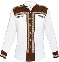 Modestone Men's Embroidered Filigree Charro Fitted Western Shirt White