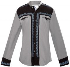 Modestone Men's Embroidered Filigree Charro Fitted Western Shirt Grey