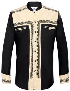 Modestone Men's Embroidered Filigree Charro Fitted Western Shirt Black