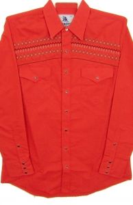 Modestone Men's Embroidered Long Sleeved Fitted Western Shirt Native Pattern Red