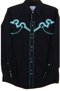 Modestone Men's Embroidered Long Sleeved Fitted Western Shirt Filigree Black