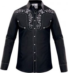 Modestone Men's Embroidered Fitted Western Shirt Filigree Black