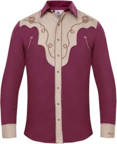 Modestone Men's EmbroideWine Fitted Western Shirt Filigree Wine
