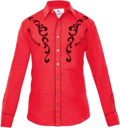 Modestone Men's Embroidered Fitted Western Shirt Filigree Red