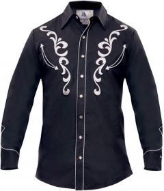 Modestone Men's Embroidered Fitted Western Shirt Filigree Black
