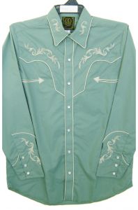 Modestone Men's Embroidered Fitted Western Shirt Rhinestones Filigree Blue