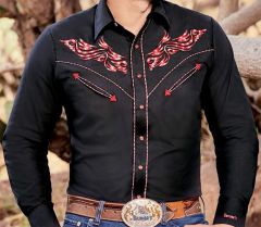 Modestone Men's Embroidered Long Sleeved Fitted Western Shirt Filigree Black
