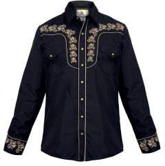 Modestone Men's Embroidered Long Sleeved Fitted Western Shirt Filigree Black