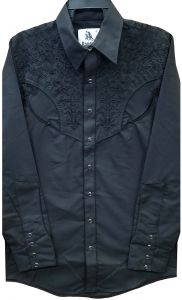 Modestone Men's Embroidered Long Sleeved Fitted Western Shirt Filigree Black