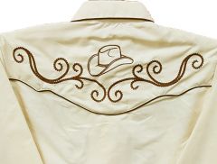 Modestone Men's Long Sleeved Fitted Western Shirt Filigree Embroidered Beige