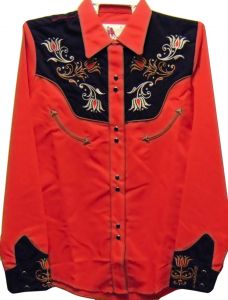 Modestone Women's Embroidered Long Sleeved Shirt Floral Filigree red