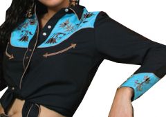 Modestone Women's Embroidered Long Sleeved Shirt Floral Filigree Black