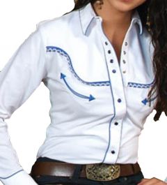 Modestone Women's Embroidered Long Sleeved Shirt Filigree Blue L