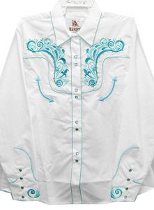 Modestone Women's Embroidered Long Sleeved Shirt Floral Filigree White