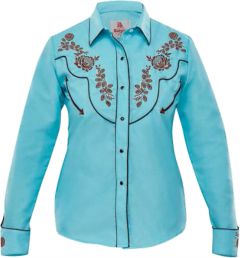 Modestone Women's Embroidered Fitted Western Shirt Floral Blue