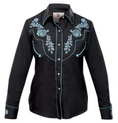 Modestone Women's Embroidered Long Sleeved Fitted Western Shirt Floral Black