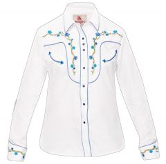 Modestone Women's Embroidered Long Sleeved Fitted Western Shirt Floral Black
