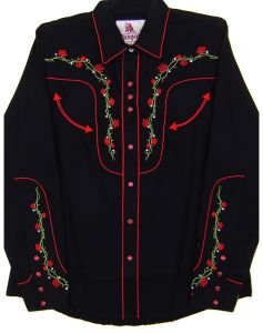 Modestone Women's Embroidered Long Sleeved Fitted Western Shirt Floral Black