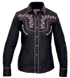 Modestone Women's Embroidered Long Sleeved Fitted Western Shirt Floral Black