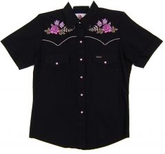 Modestone Women's Embroidered Short Sleeved Fitted Western Shirt Floral Black