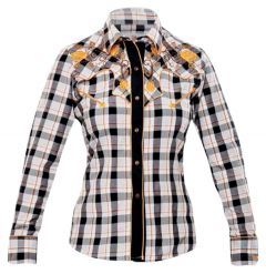 Modestone Women's Checked Embroidered Long Sleeved Fitted Western Shirt Floral Black