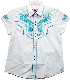 Modestone Women's Embroidered Short Sleeved Fitted Western Shirt Floral Black