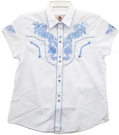 Modestone Women's Embroidered Short Sleeved Fitted Western Shirt Floral Black