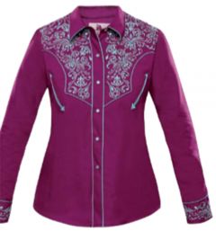 Modestone Women's Embroidered Fitted Western Shirt Floral Purple