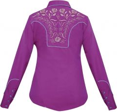 Modestone Women's Embroidered Long Sleeved Fitted Western Shirt Floral Purple