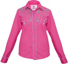 Modestone Women's Embroidered Long Sleeved Fitted Western Shirt Floral Fushia