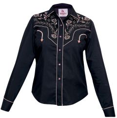 Modestone Women's Embroidered Long Sleeved Fitted Western Shirt Floral Black