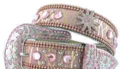 Modestone Women's Leather Star Bling Belt 42 Pink