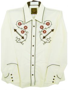 Modestone Women's Embroidered Long Sleeved Western Shirt Floral Rhinestones Beige