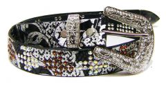 Modestone Women's Leather Cross Bling Belt 34 Black
