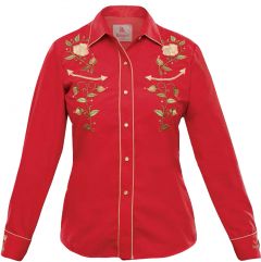 Modestone Women's Embroidered Long Sleeved Fitted Western Shirt Rose Red