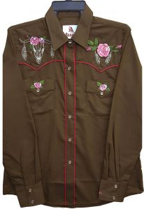 Modestone Women's Embroidered Long Sleeved Fitted Western Shirt Bull Brown
