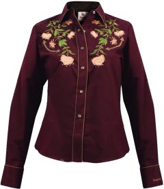 Modestone Women's Embroidered Long Sleeved Fitted Western Shirt Burgundy