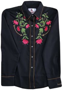 Modestone Women's Embroidered Long Sleeved Fitted Western Shirt Floral Black