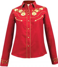 Modestone Women's Embroidered Long Sleeved Fitted Western Shirt Floral Red