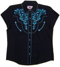 Modestone Women's Embroidered Short Sleeve Shirt Floral Black
