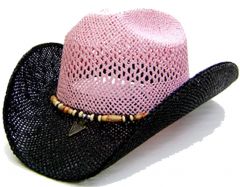 Modestone Women's Straw Cowboy Hat Pink Black