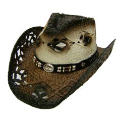 Modestone Unisex Straw Cowboy Hat Brown Off White