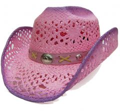 Modestone Women's Straw Cowboy Hat Pink Violet