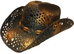 Modestone Men's Straw Cowboy Hat Black Bronze