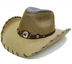 Modestone Men's Cowboy Hat Contrasting Laced Edge Beige