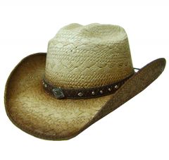 Modestone Unisex Straw Cowboy Hat Metal Concho & Studs Concho Studs Hatband Tan