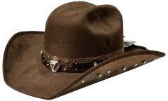 Modestone ''Felt Feel'' Cowboy Hat Leather-Like Appliques Rhinestones Brown